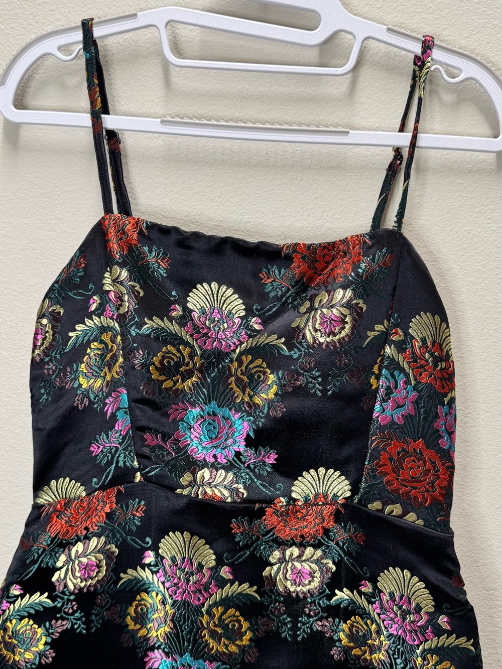 Zara Black Floral Brocade Mini Dress with Multicolor Flowers